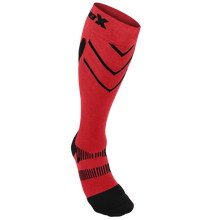 Front View of CSX 15-20 mmHg Black on Red Compression Socks