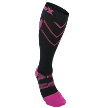 Front View of CSX 15-20 mmHg Pink on Black Compression Socks