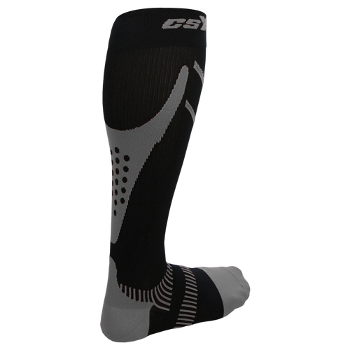 Rear View of CSX 20-30 mmHg Silver on Black Compression Socks