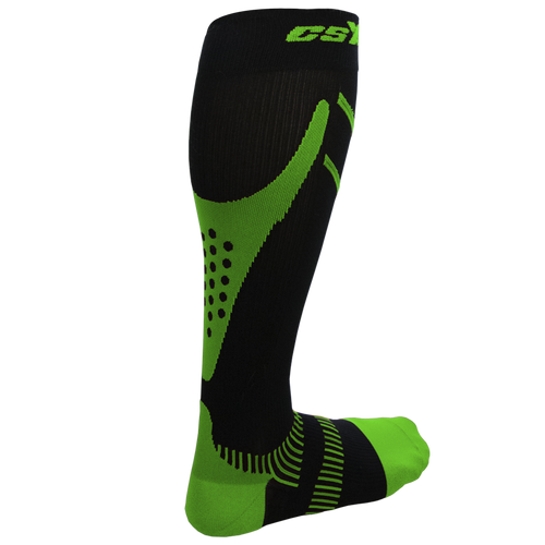 Rear view of CSX 15-20 mmHg Green on Black Compression Socks