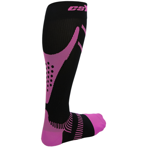 Rear View of CSX 15-20 mmHg Pink on Black Compression Socks