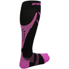 Rear View of CSX 20-30 mmHg Pink on Black Compression Socks