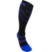 Front View of CSX 15-20 mmHg Royal Blue on Black Compression Socks