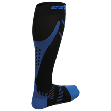 Rear View of CSX 15-20 mmHg Royal Blue on Black Compression Socks