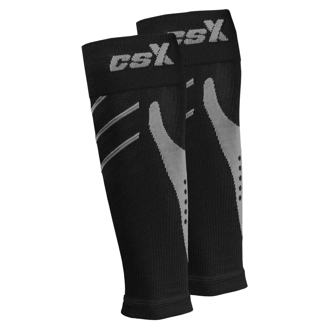 CSX 15-20 mmHg Silver on Black Compression Calf Sleeves