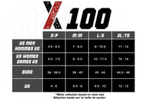 CSX X100 Low Cut Red on Black Ankle Socks PRO Size Chart