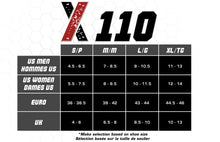 CSX X110 High Cut Red on Black Ankle Sock PRO Size Chart
